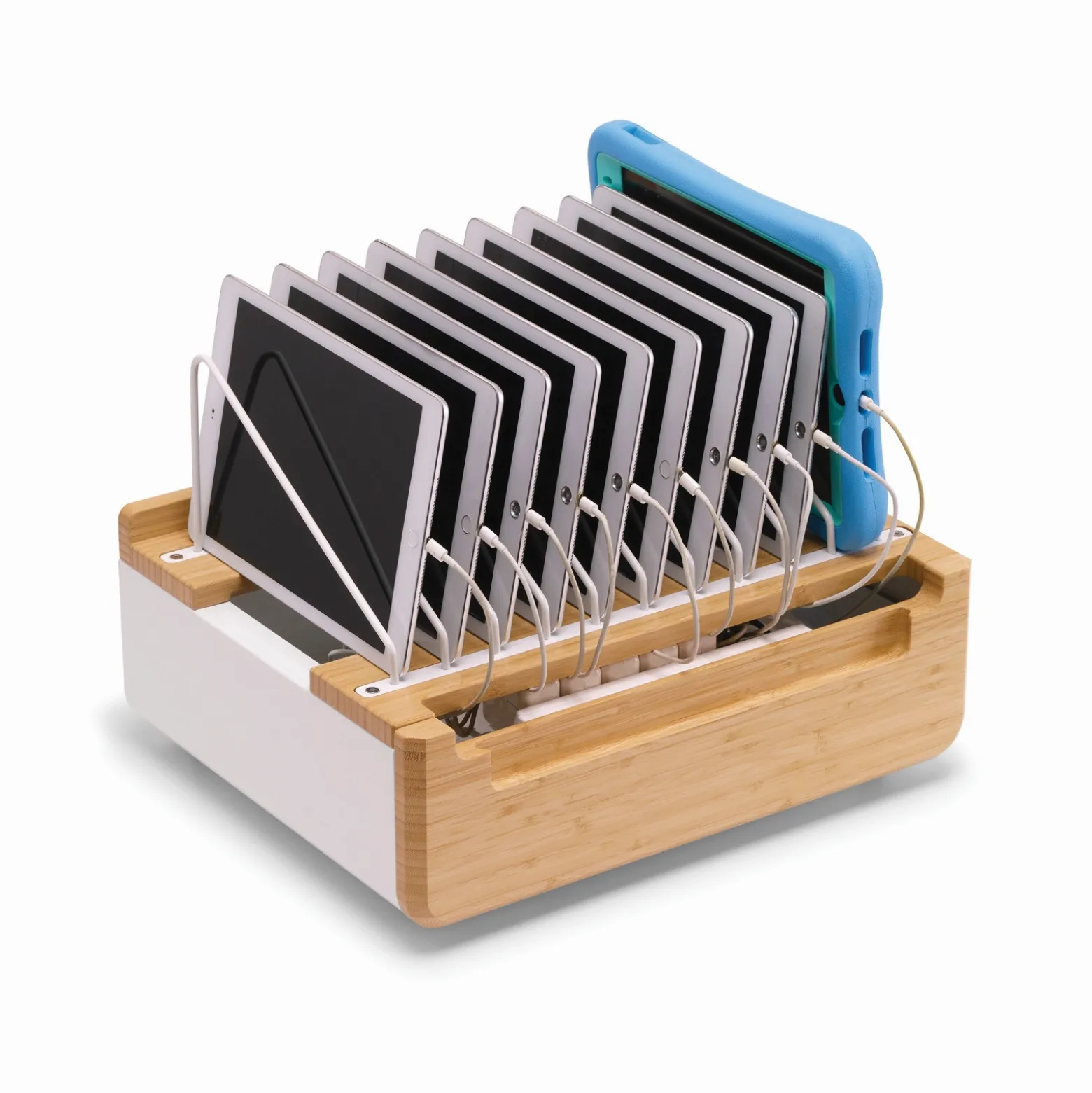Bamboo Device Management Stand - Holds 10 Devices