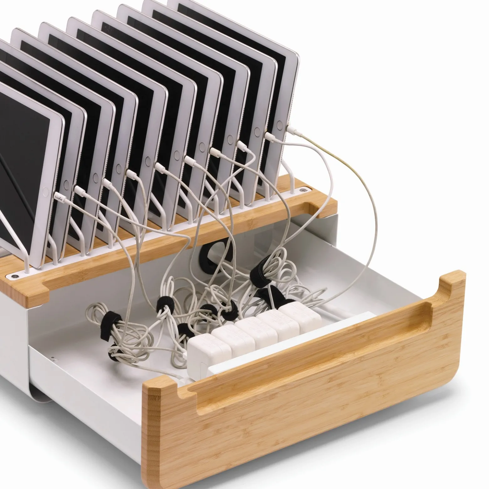 Bamboo Device Management Stand - Holds 10 Devices
