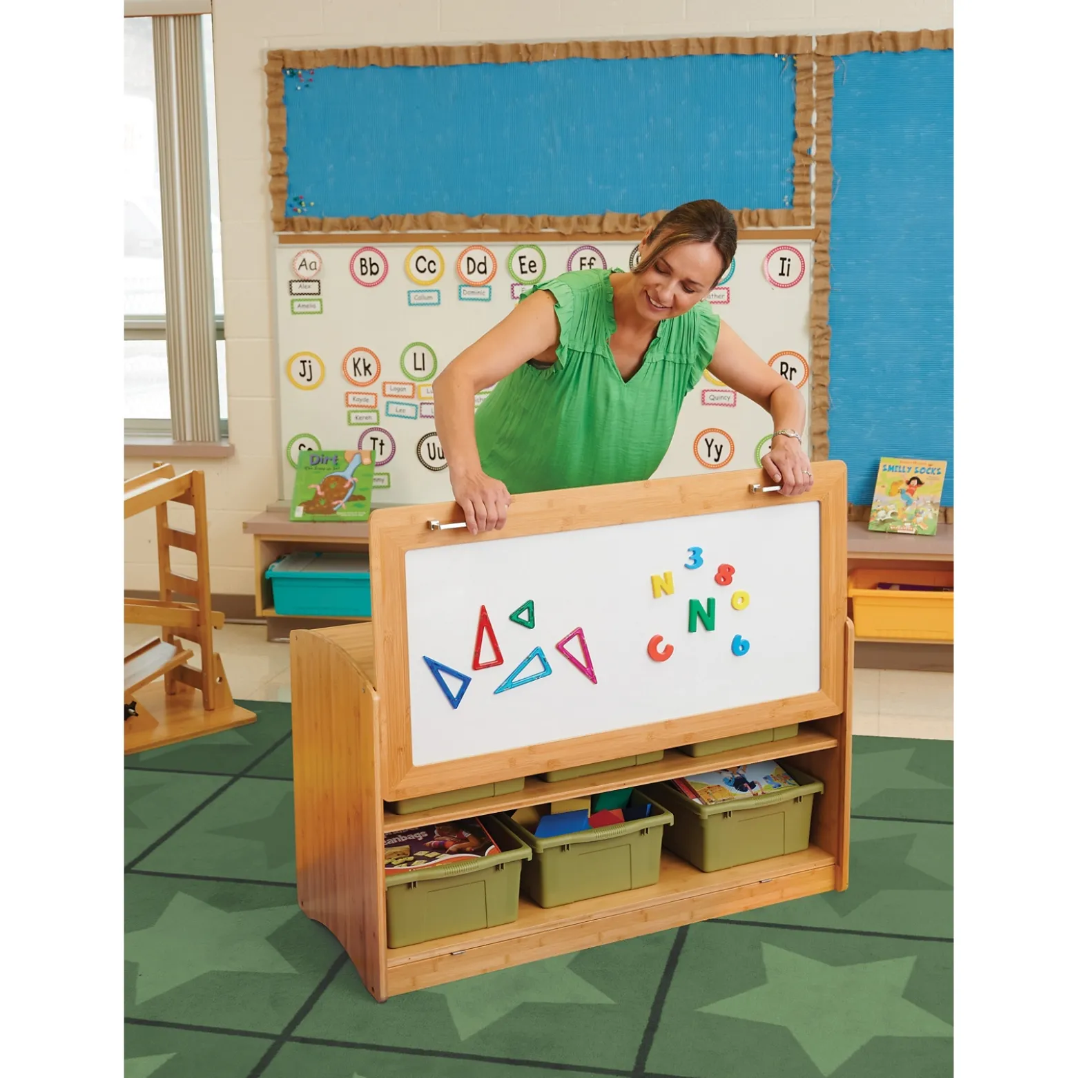 Bamboo Hide-Away Shelf w/ Color Tubs - 41"W x 16.5"D