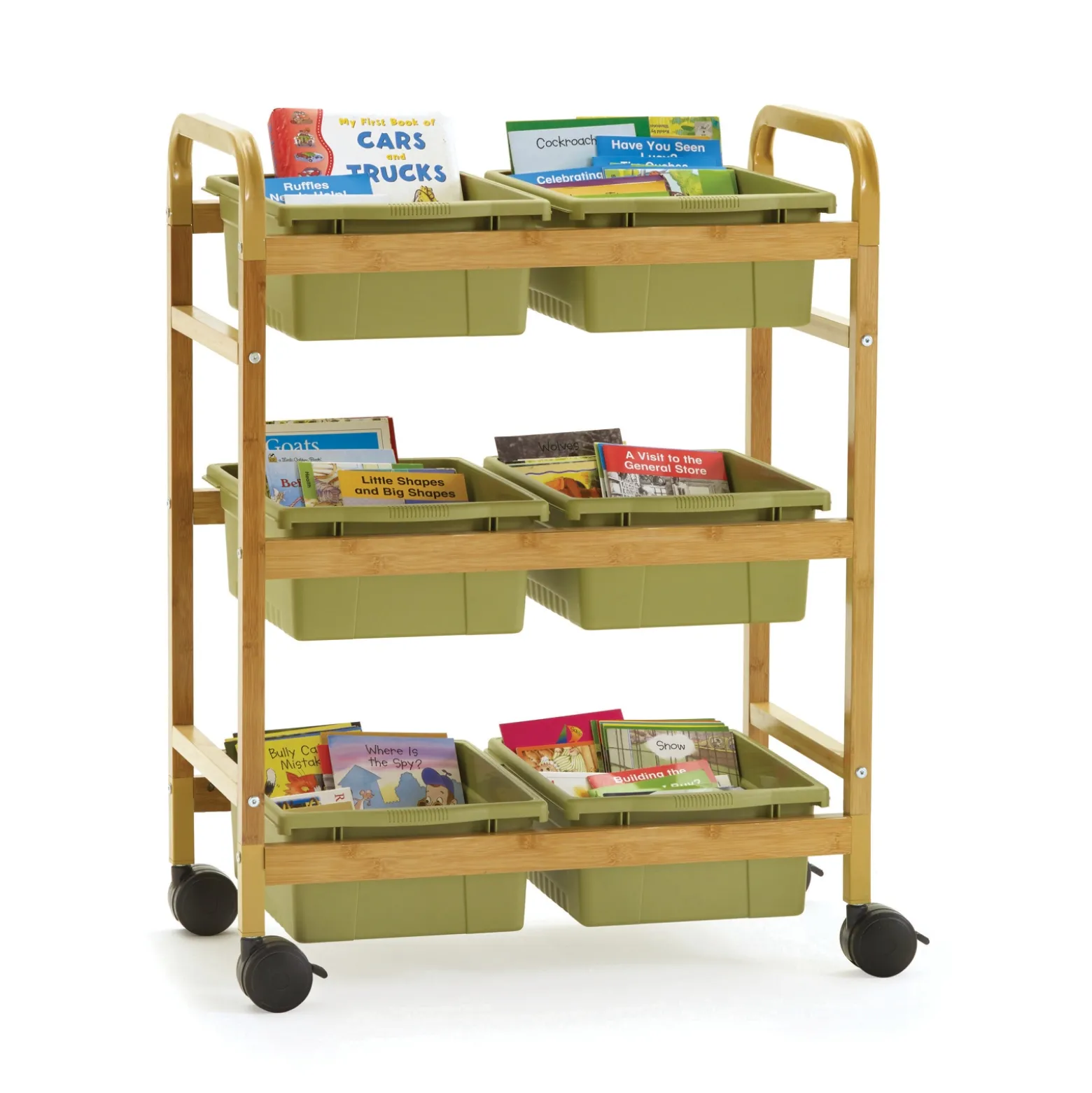 Bamboo Small Book Cart with Tubs - 28"W x 16"D
