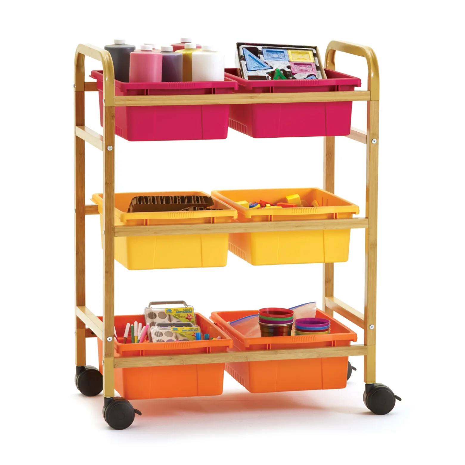 Bamboo Small Book Cart with Tubs - 28"W x 16"D