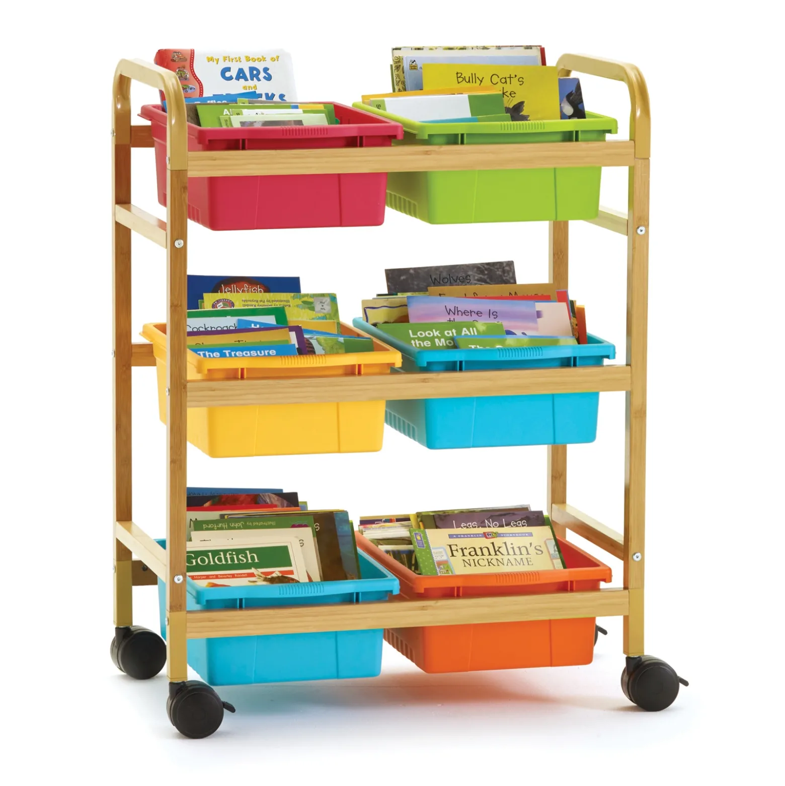 Bamboo Small Book Cart with Tubs - 28"W x 16"D