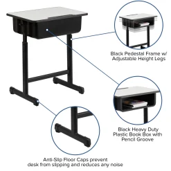 Billie Height Adjustable Student Desk with Open Book Box