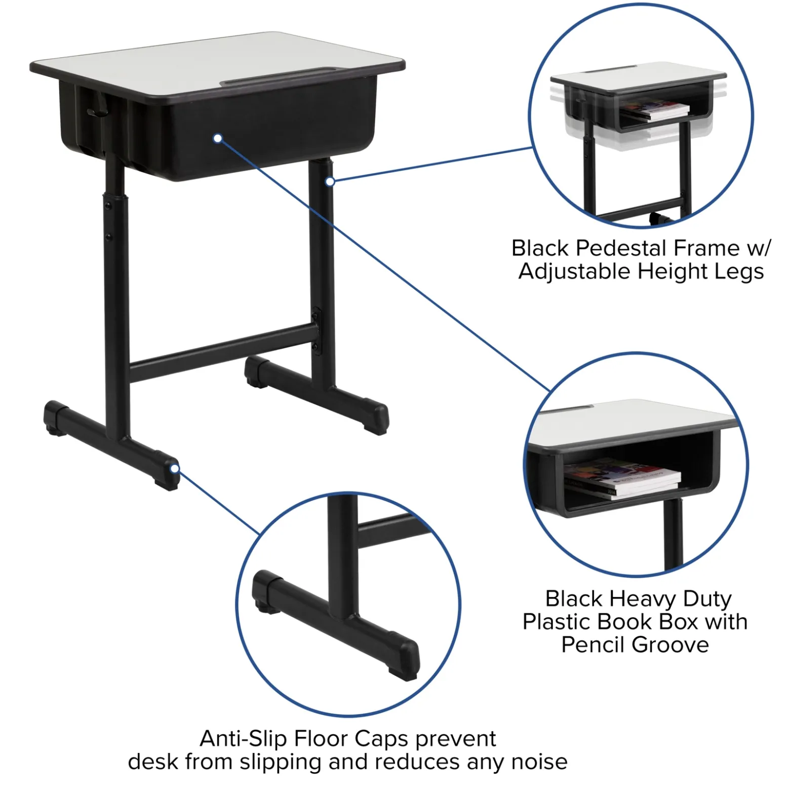 Billie Height Adjustable Student Desk with Open Book Box