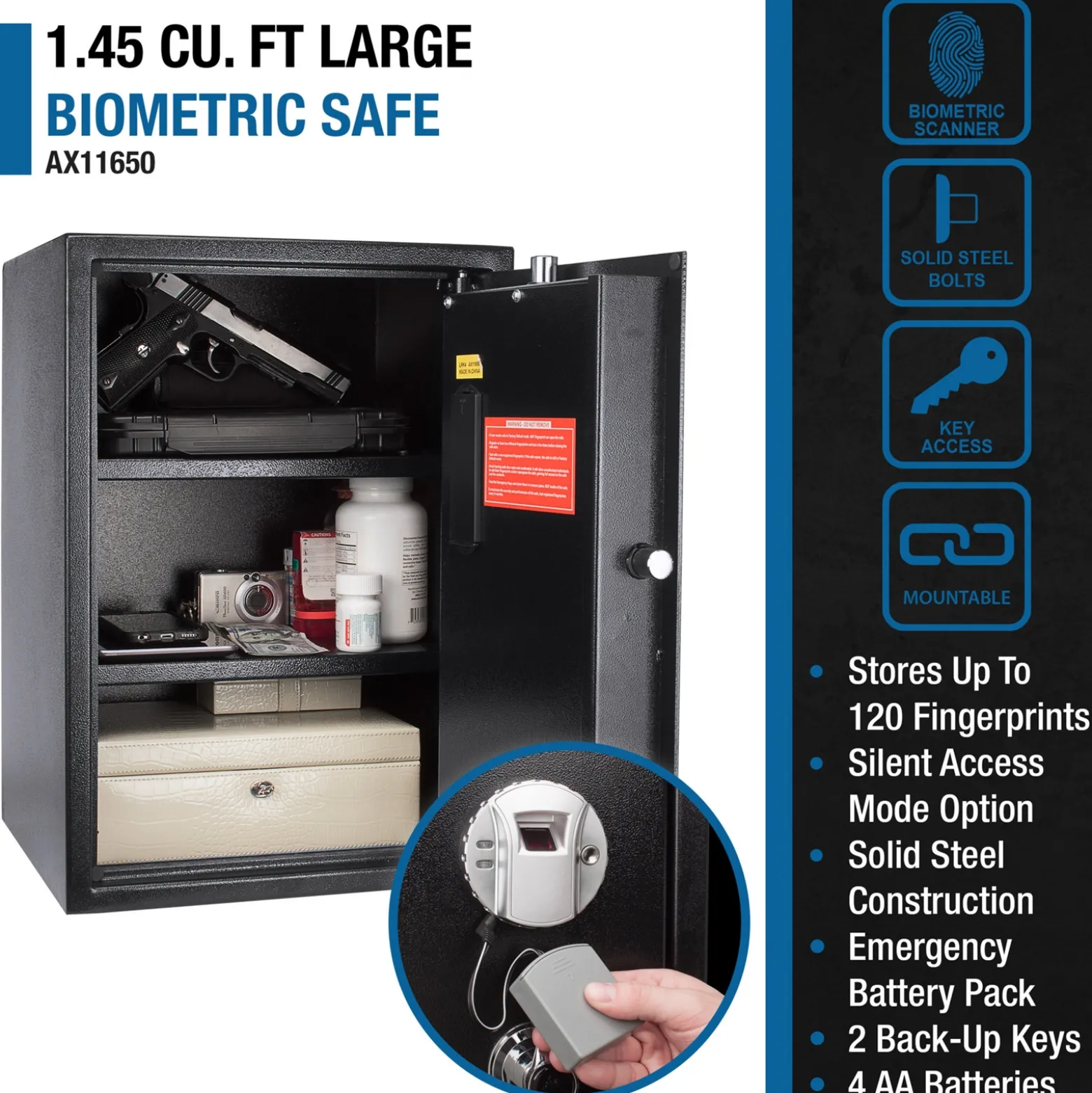Biometric Fingerprint Security Safe - 1.45 Cu.Ft