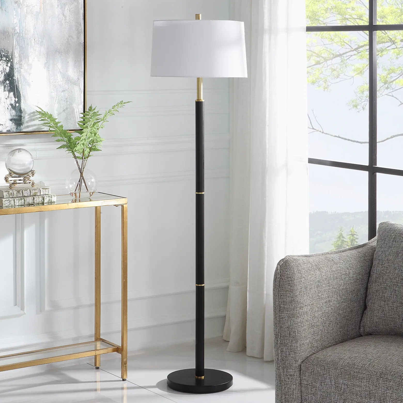 Black Embellished Gold Floor Lamp