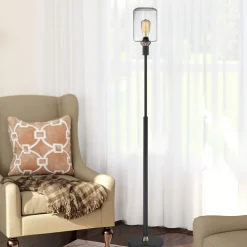 Black Metal Uplight Floor Lamp - 63"H