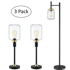 Black Metal Uplight Floor & Table Lamp - Set of 3