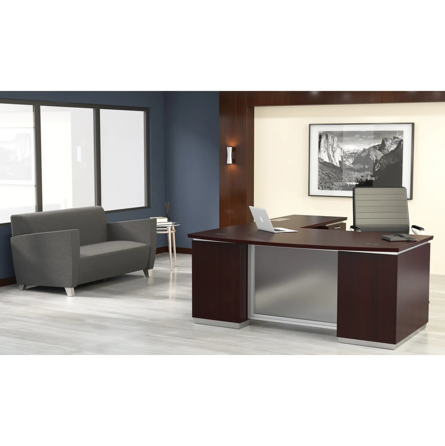 Bow Front L-Shape Desk with Right Return - 72"W x 90"D