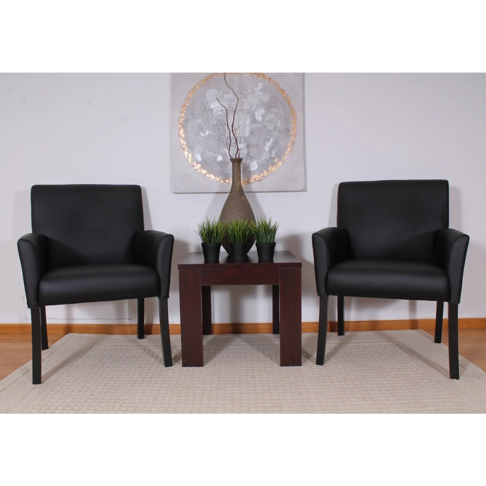 Box Arm Guest Chair with Black Wood Frame