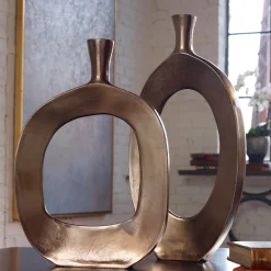 Bronze Textured Vases, Set of Two