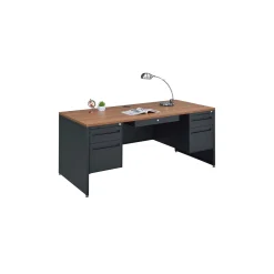 Carbon Double Pedestal Steel Desk with Center Drawer - 66"W x 30"D