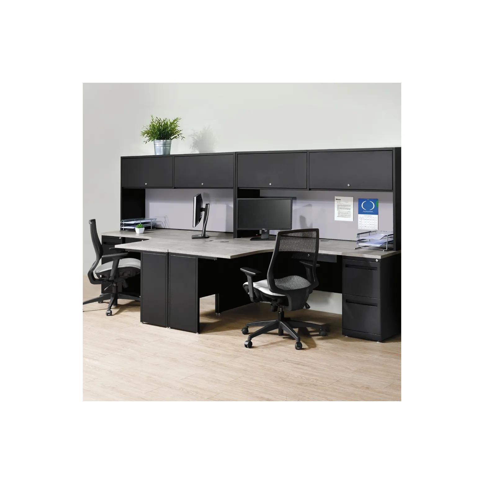 Carbon Dual J-Shaped Steel Desks with Hutch and File