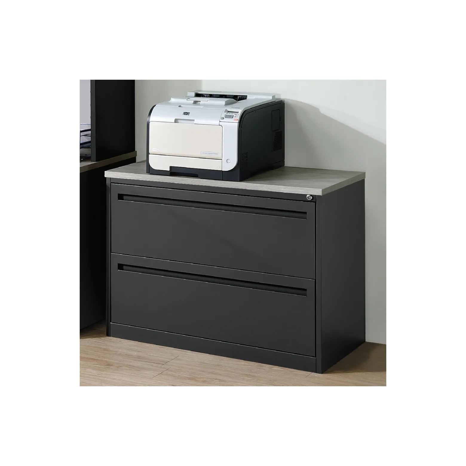 Carbon Dual J-Shaped Steel Desks with Hutch and File