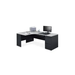Carbon J-Shaped Steel Desk with 2 Drawer Pedestal and Left Return - 72"W x 48"D