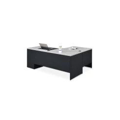 Carbon J-Shaped Steel Desk with 2 Drawer Pedestal and Left Return - 72