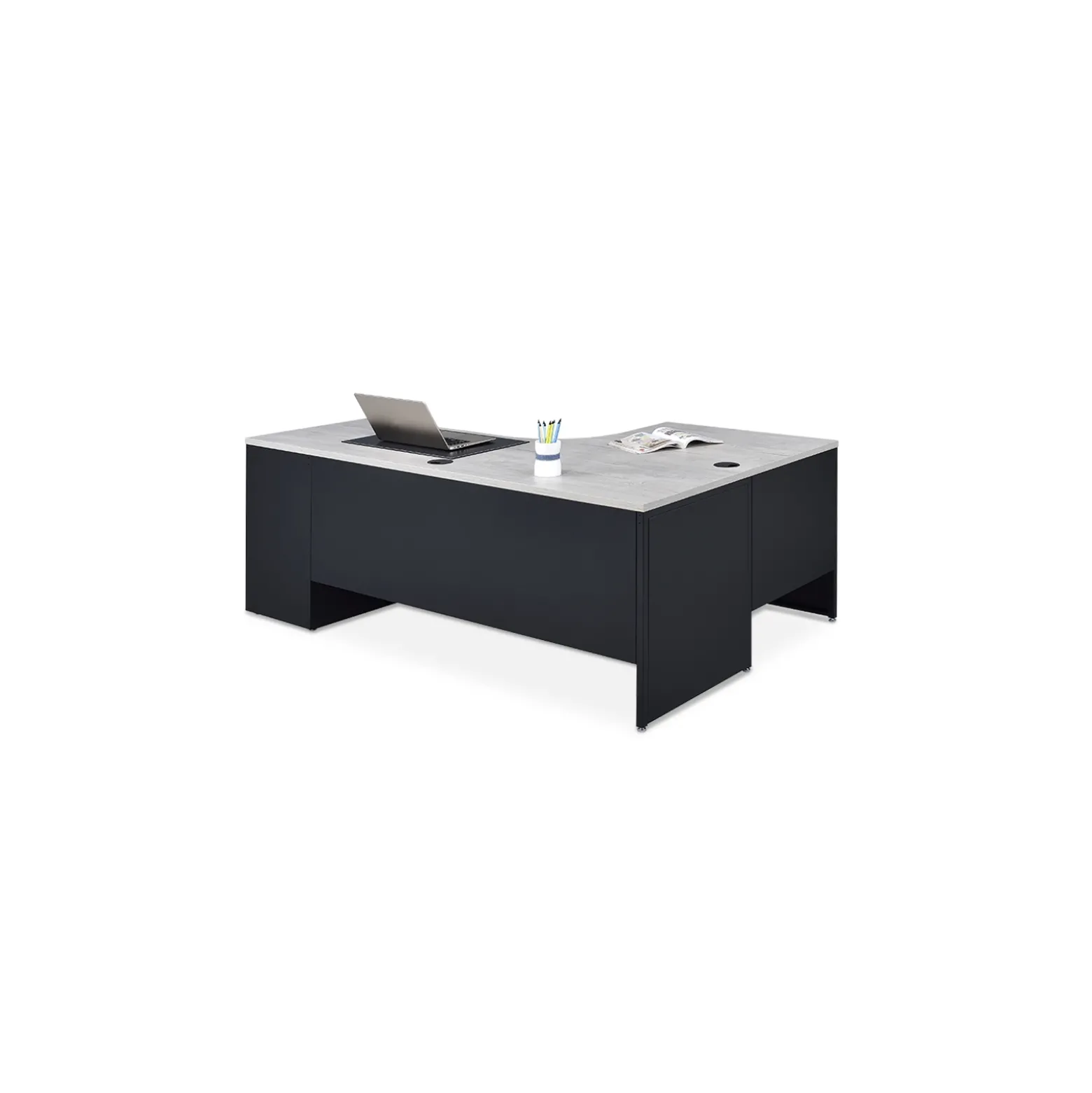 Carbon J-Shaped Steel Desk with 2 Drawer Pedestal and Left Return - 72"W x 48"D