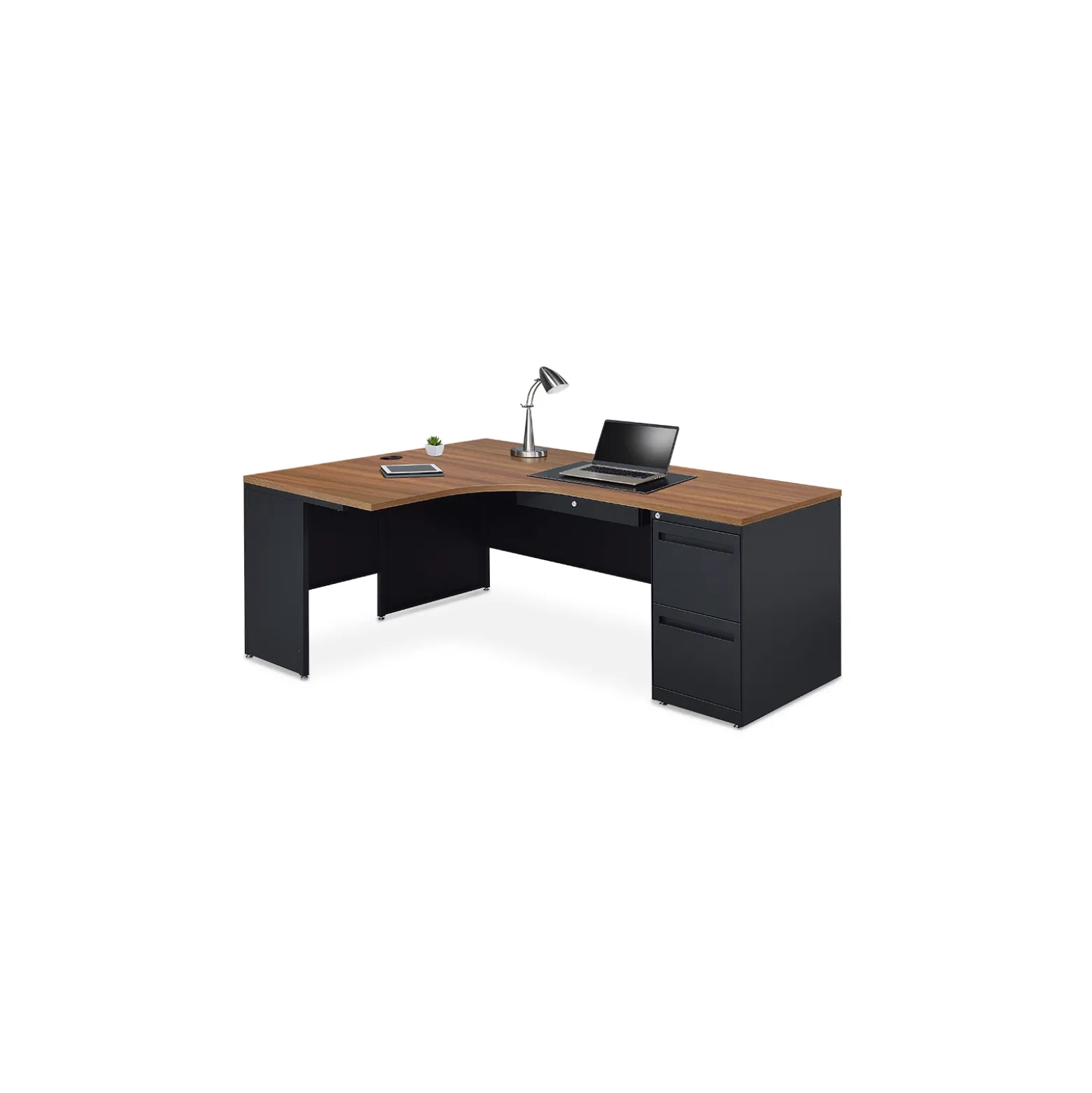 Carbon J-Shaped Steel Desk with 2 Drawer Pedestal and Left Return - 72"W x 48"D