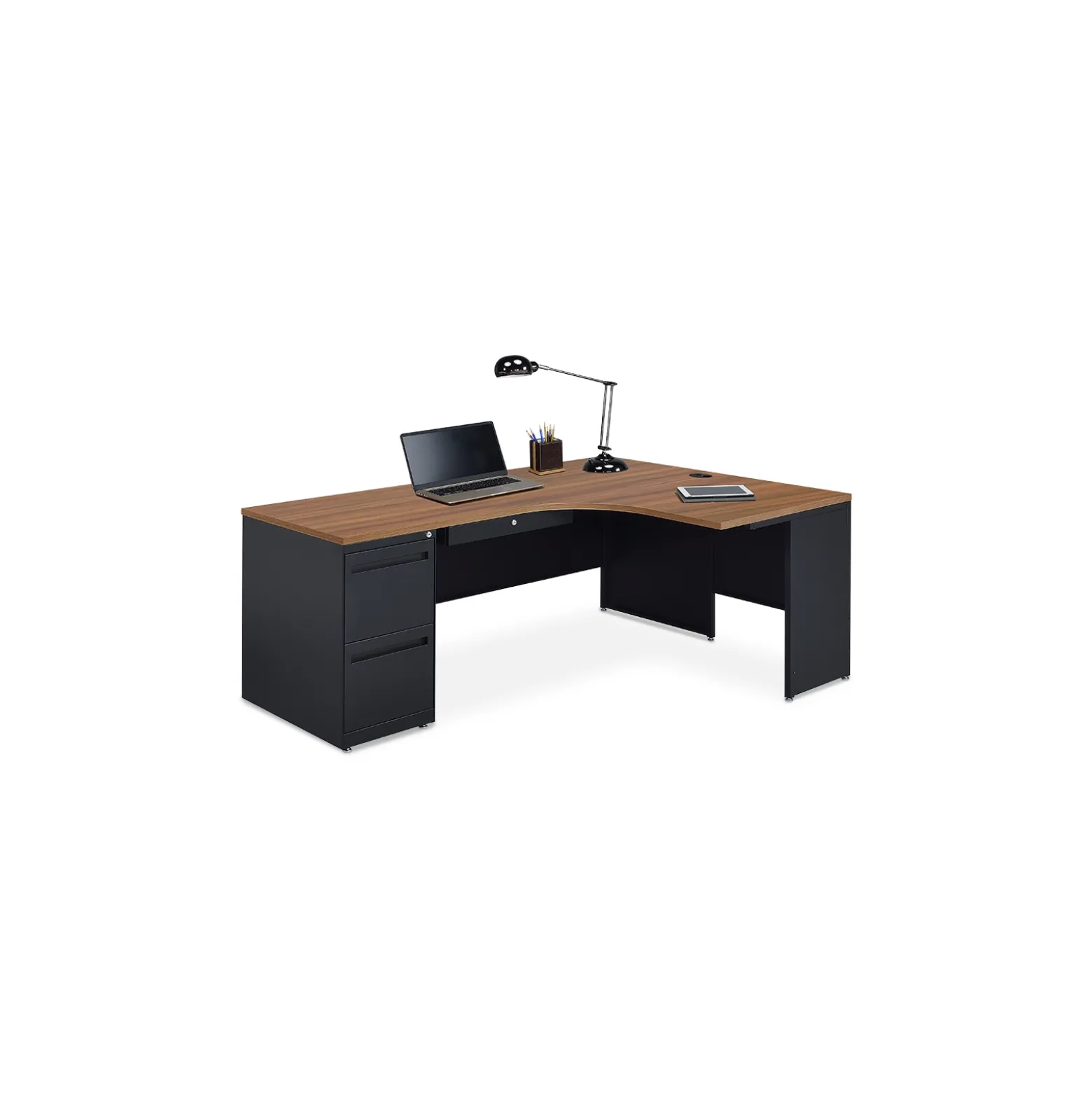 Carbon J-Shaped Steel Desk with 2 Drawer Pedestal and Right Return - 72"W x 48"D