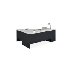 Carbon J-Shaped Steel Desk with 2 Drawer Pedestal and Right Return - 72