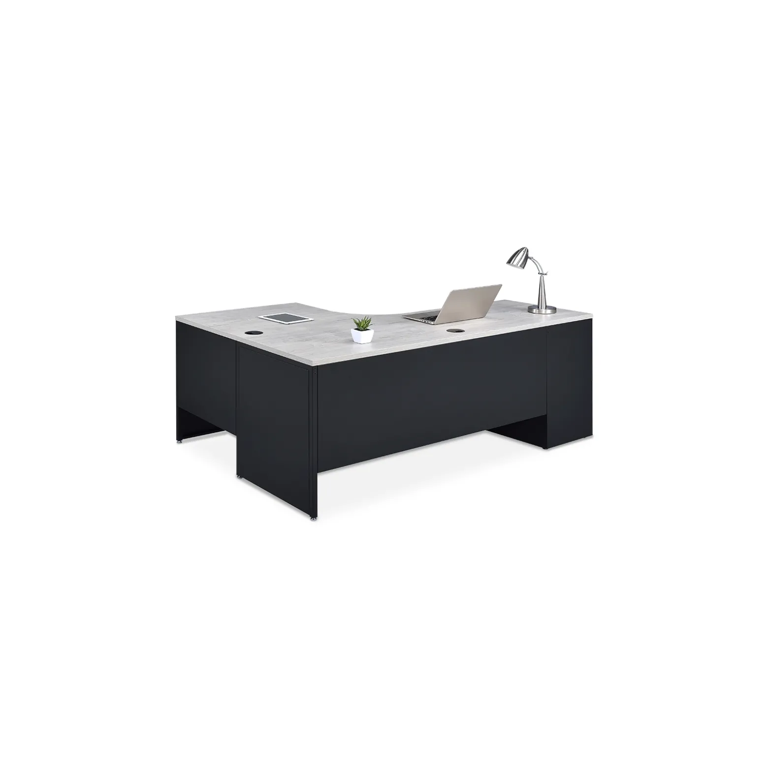Carbon J-Shaped Steel Desk with 2 Drawer Pedestal and Right Return - 72"W x 48"D