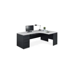 Carbon J-Shaped Steel Desk with 3 Drawer Pedestal and Right Return - 72"W x 48"D