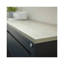 Carbon J-Shaped Steel Desk with 3 Drawer Pedestal and Right Return - 72"W x 48"D