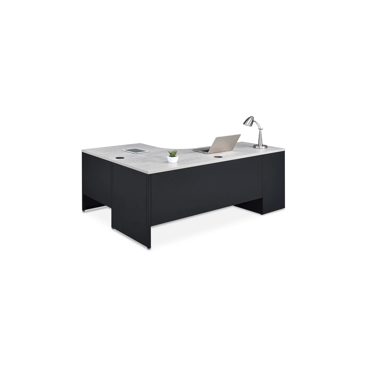 Carbon J-Shaped Steel Desk with 3 Drawer Pedestal and Right Return - 72"W x 48"D