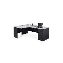 Carbon J-Shaped Steel Desk with 3 Drawer Pedestal and Left Return 72"W x 48"D
