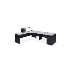 Carbon L-Shaped Steel Desk with 2 Drawer Pedestal and Right Return - 72"W x 96"D