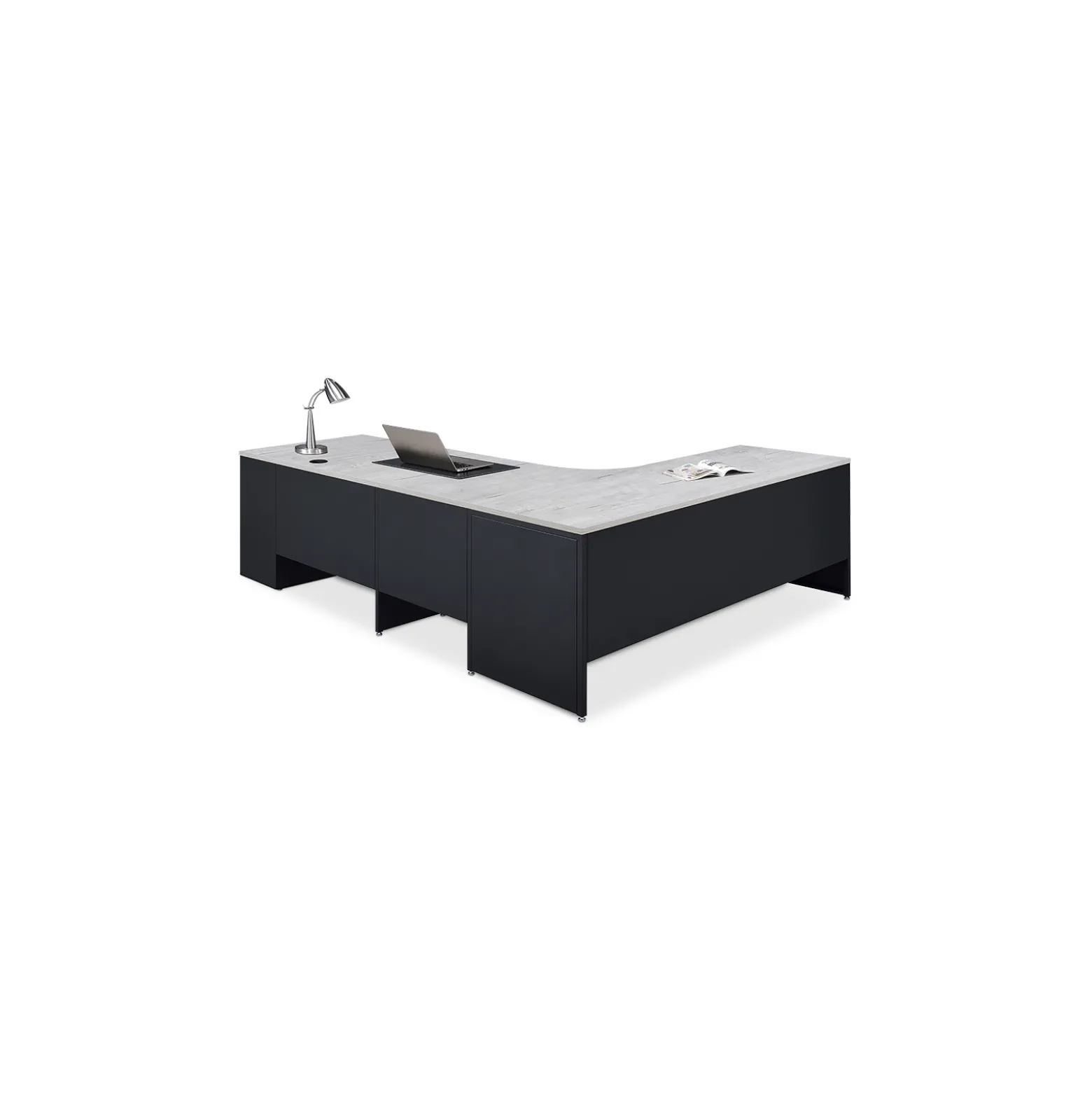 Carbon L-Shaped Steel Desk with 2 Drawer Pedestal and Right Return - 72"W x 96"D