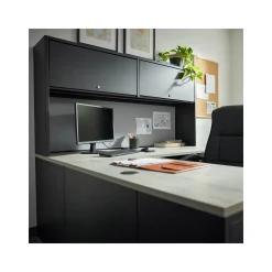 Carbon L-Shaped Steel Desk with Hutch and Left Return - 72