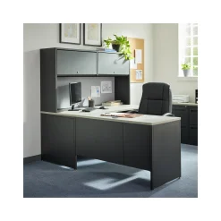 Carbon L-Shaped Steel Desk with Hutch and Left Return - 72