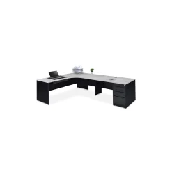 Carbon L-Shaped Steel Desk with 3 Drawer Pedestal and Right Return 72"W x 96"D