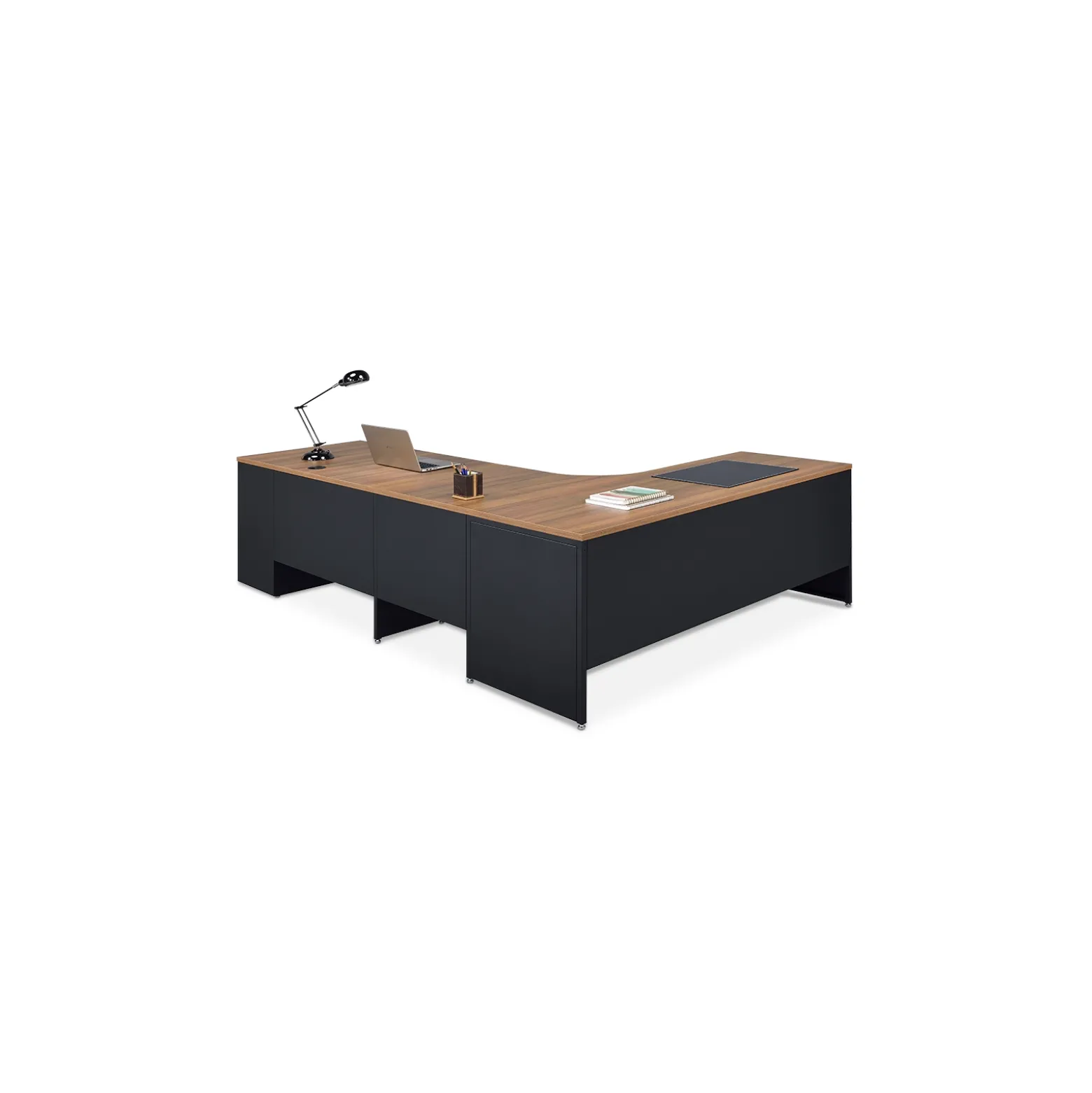 Carbon L-Shaped Steel Desk and Hutch with Right Return - 72"W x 96"D