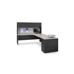 Carbon L-Shaped Steel Desk and Hutch with Right Return - 72