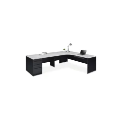 Carbon L-Shaped Steel Desk with 3 Drawer Pedestal and Left Return - 72"W x 96"D