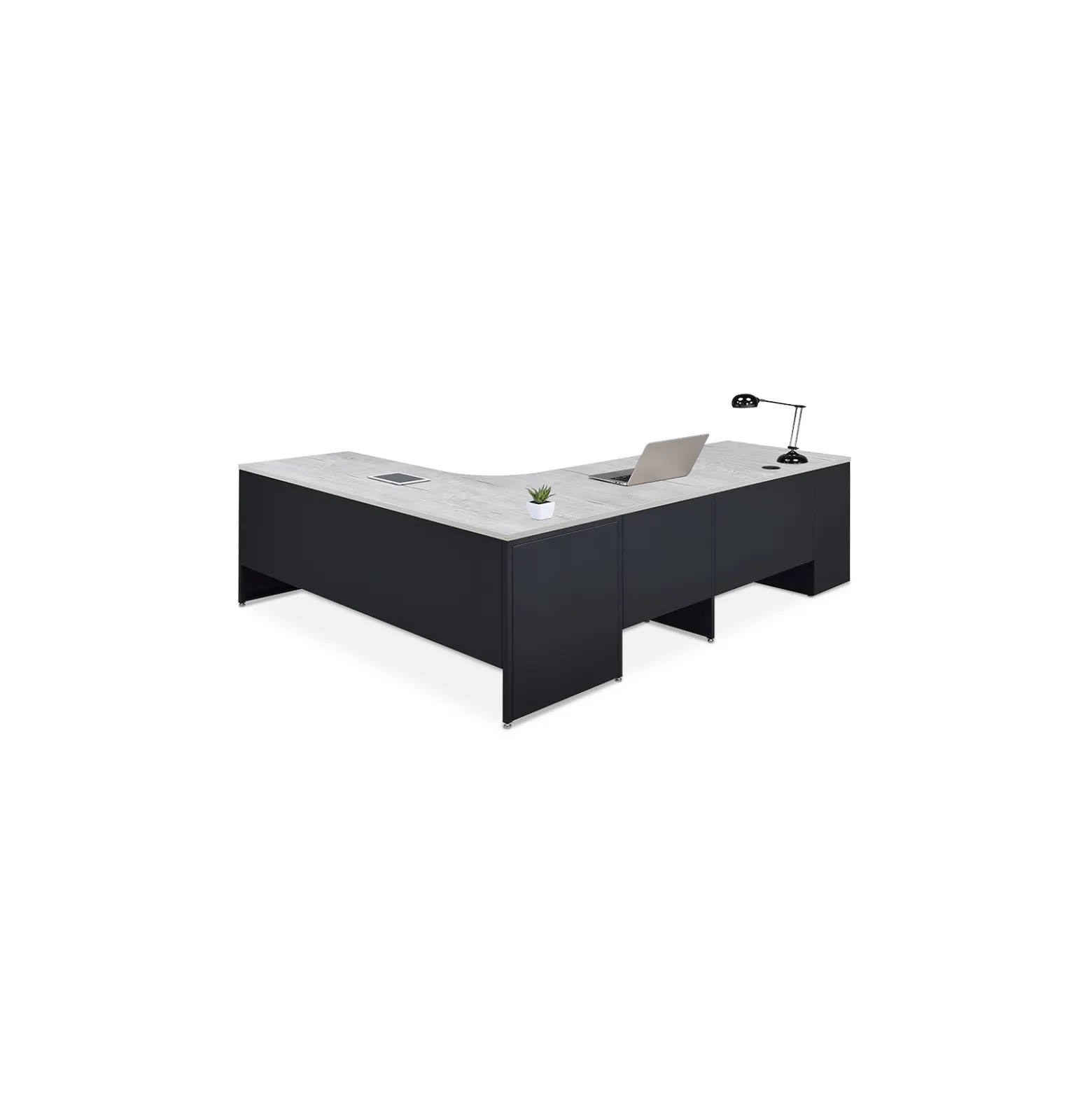 Carbon L-Shaped Steel Desk with 3 Drawer Pedestal and Left Return - 72"W x 96"D
