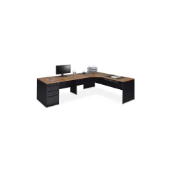 Carbon L-Shaped Steel Desk with 3 Drawer Pedestal and Left Return - 72
