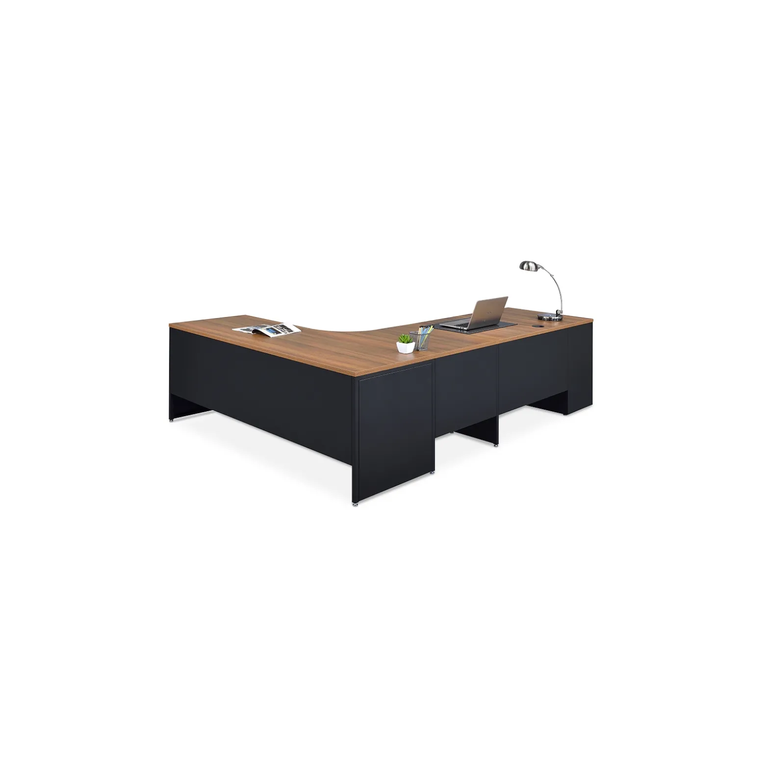 Carbon L-Shaped Steel Desk with 2 Drawer Pedestal and Left Return - 72"W x 96"D