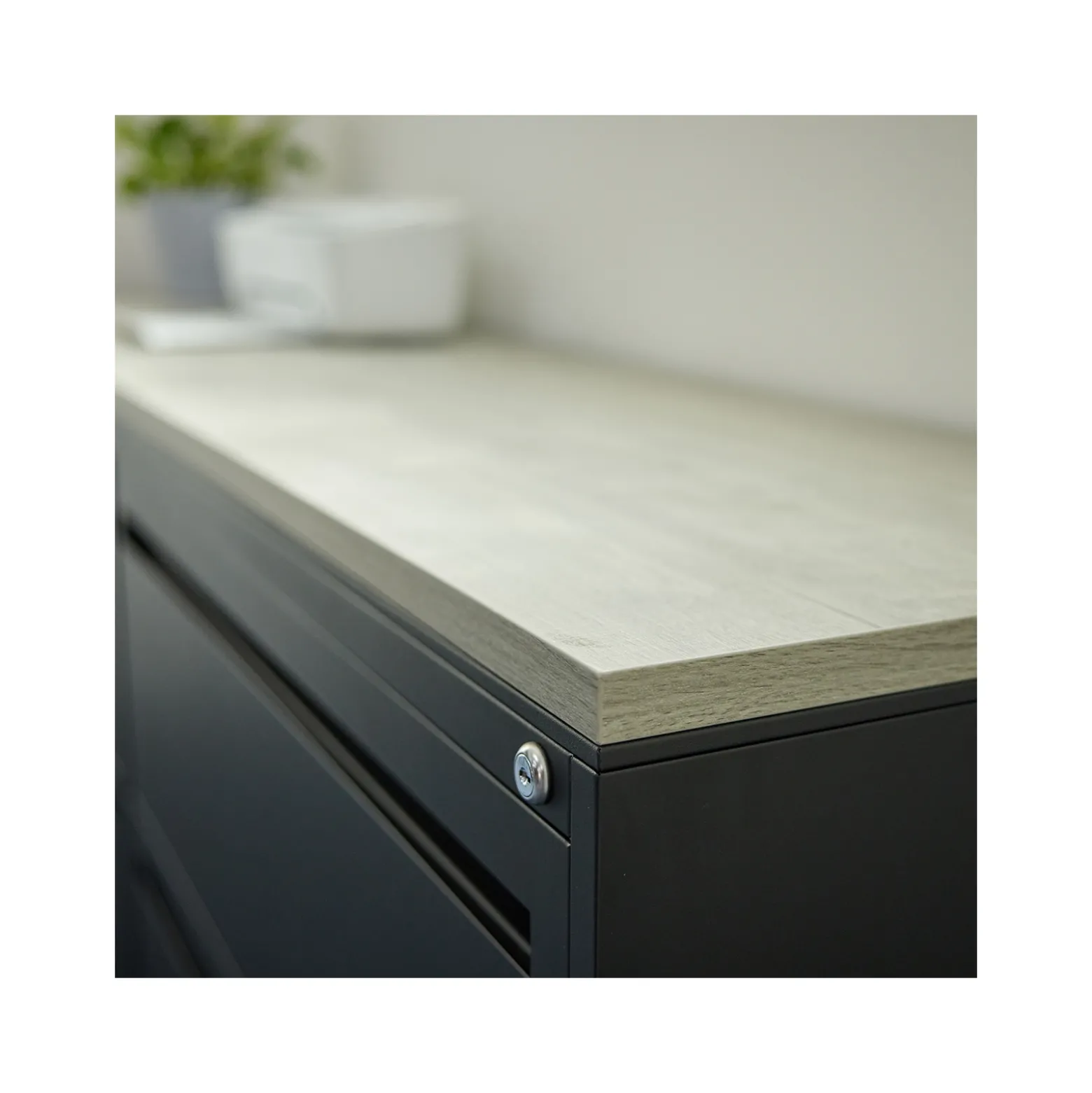 Carbon L-Shaped Steel Desk with 2 Drawer Pedestal and Left Return - 72"W x 96"D