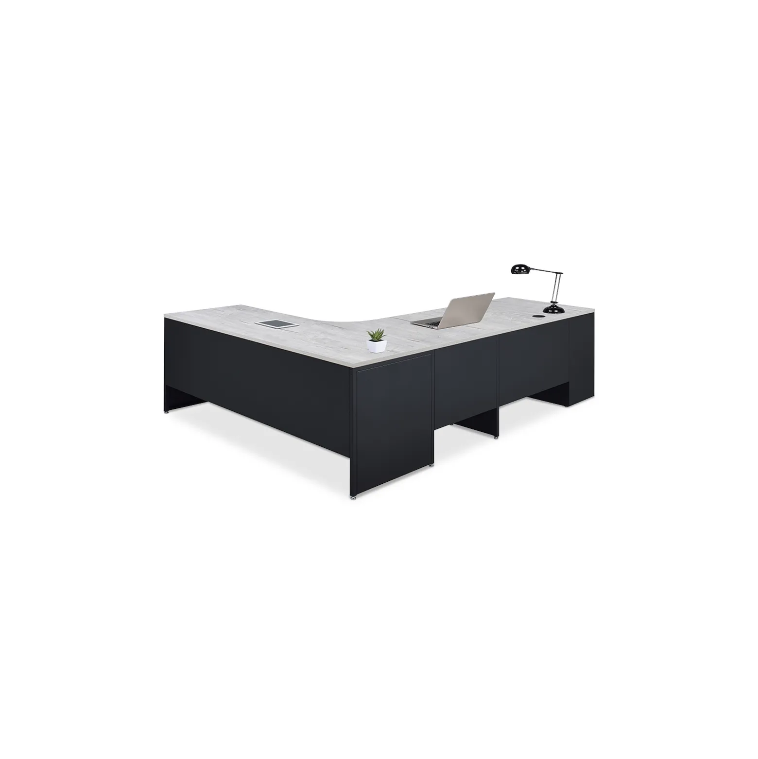 Carbon L-Shaped Steel Desk with 2 Drawer Pedestal and Left Return - 72"W x 96"D