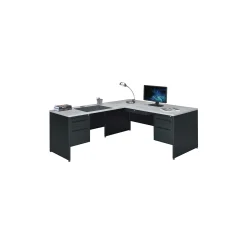 Carbon Reversible L-Shaped Steel Desk with Center Drawer - 66"W x 78"D