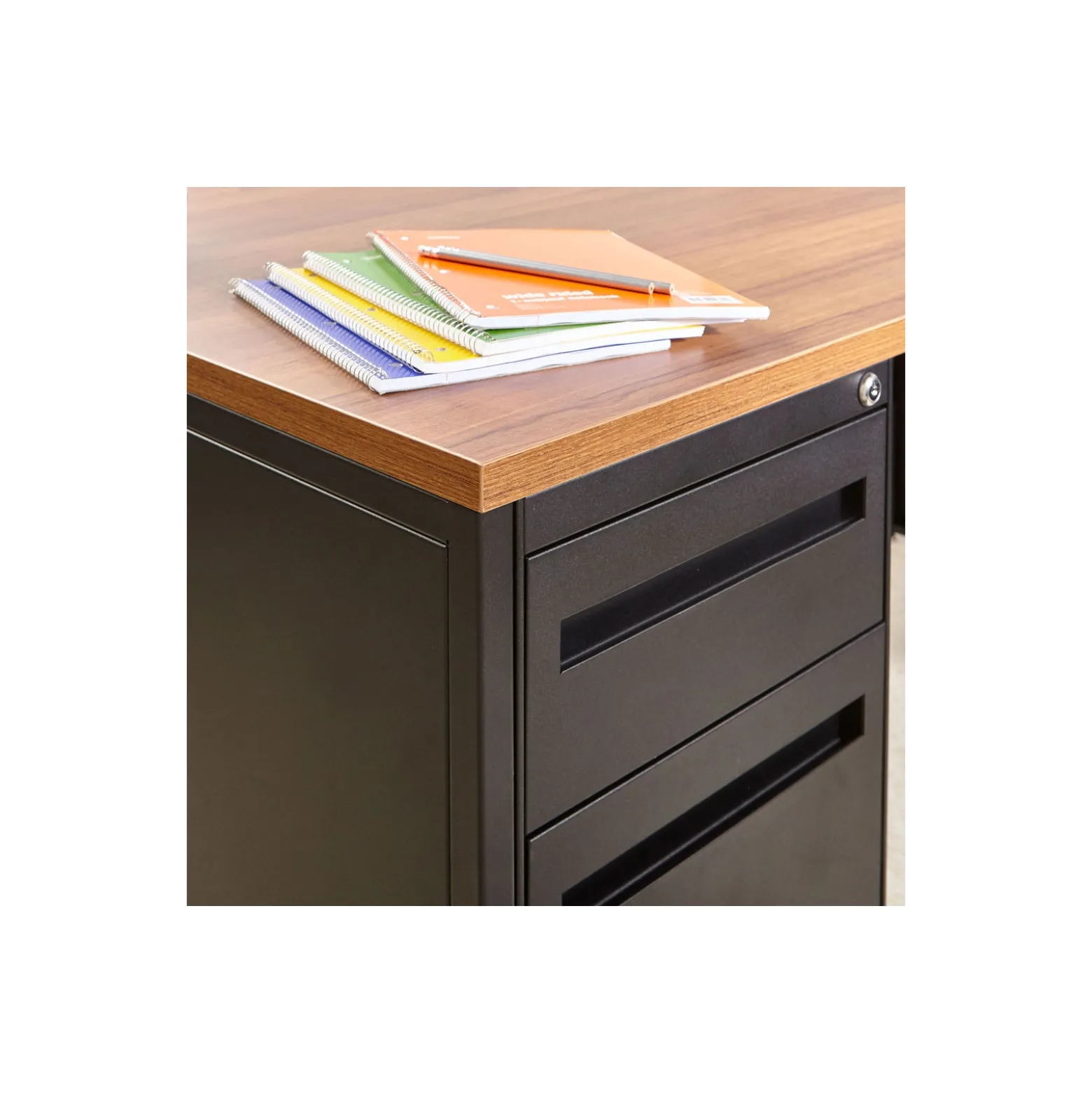 Carbon Reversible L-Shaped Steel Desk with Center Drawer - 66"W x 78"D