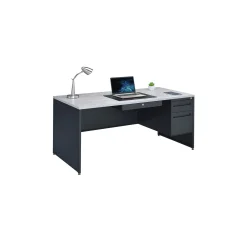 Carbon Single Pedestal Steel Desk with Center Drawer - 66"Wx30"D