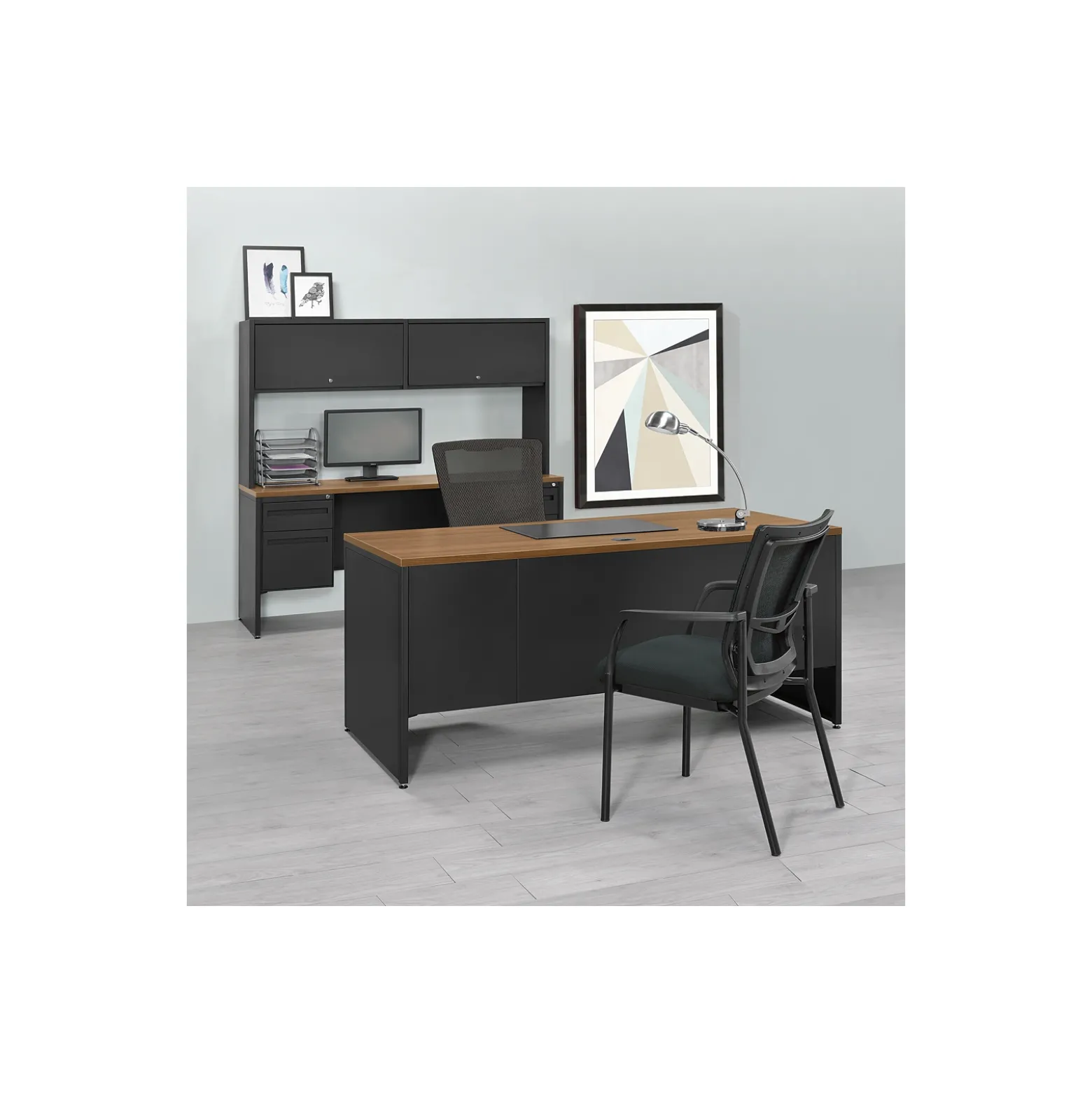 Carbon Steel Desk and Credenza Set