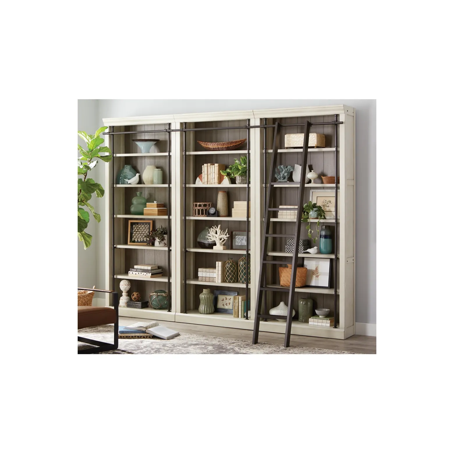 Cast Metal Base Writing Desk and Bookcase Wall Set
