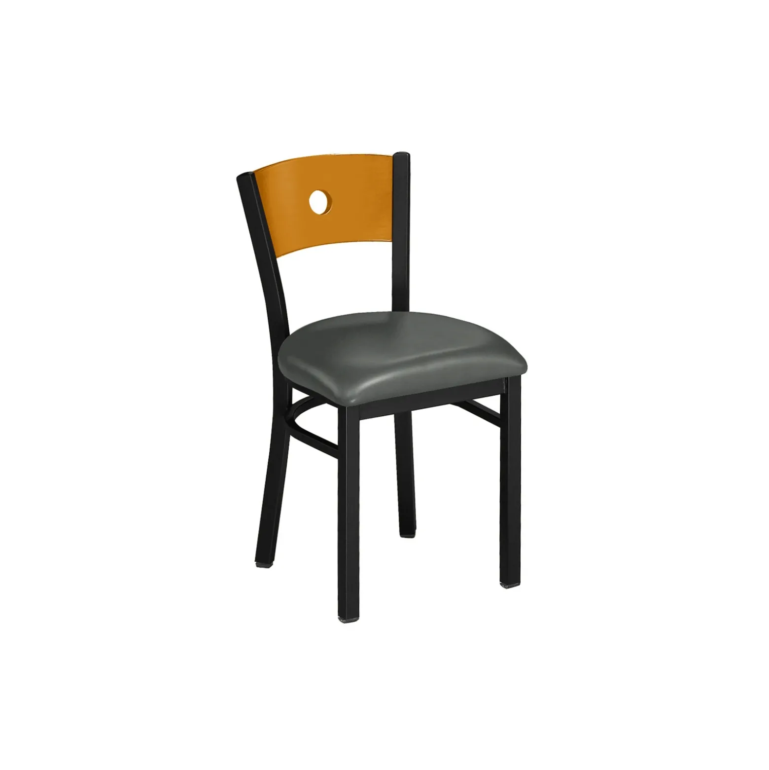 Circle-Back Chair with Wood Back and Black Frame