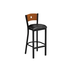 Circle-Back Stool with Wood Back and Black Frame