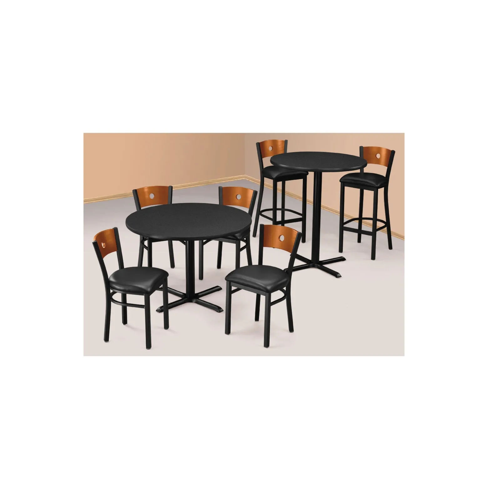 Circle-Back Stool with Wood Back and Black Frame
